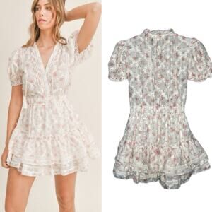 Amable by Mable Lennon White Pink Floral Tiered Mini Dress Size Large NWT 12 oz